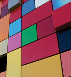 Colorful squares painted on a wall